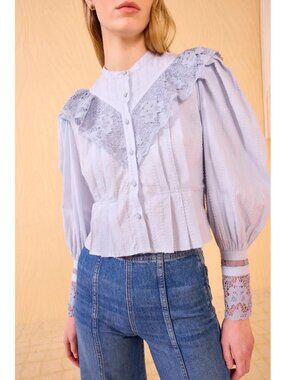 Ulla Johnson Esther Long Sleeve Blouse In Celeste Size 8 NWT